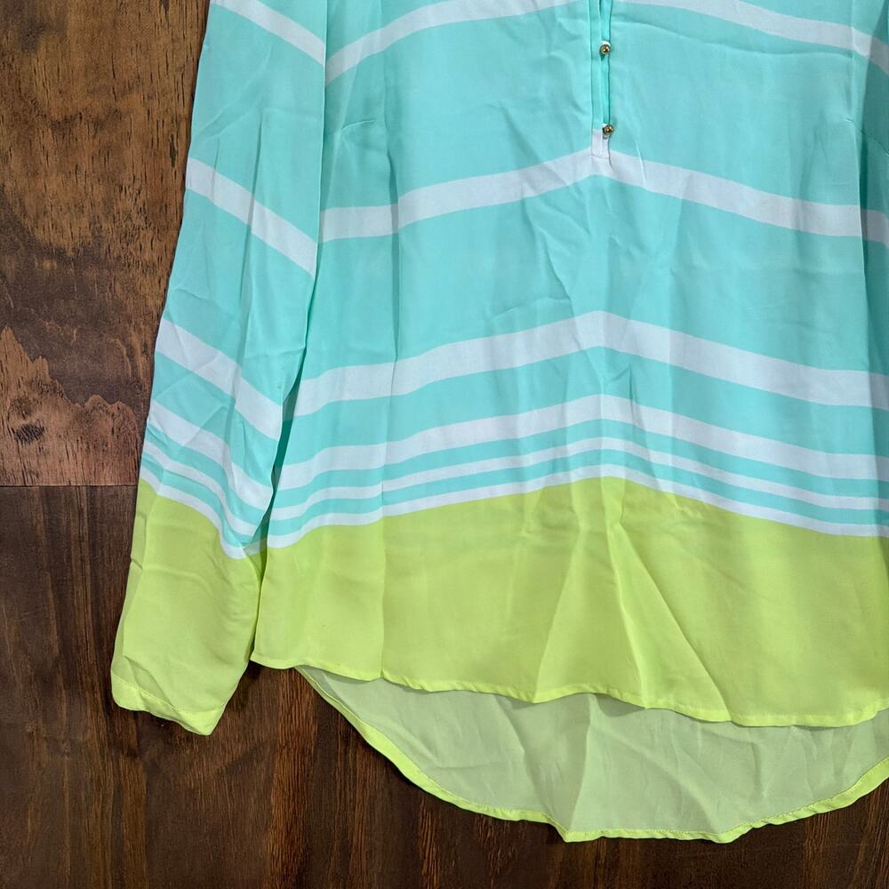 Lauren Conrad Womens Blouse Multicolored Colorblock V Neck Long Sleeve Sheer M - Picture 3 of 11